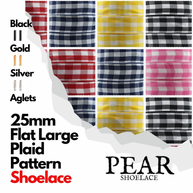 Plaid Shoelace - Large Checkered - Flat Width 25mm