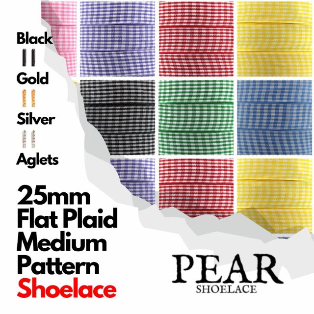 Plaid Shoelace - Medium Checkered - Flat Width 25mm