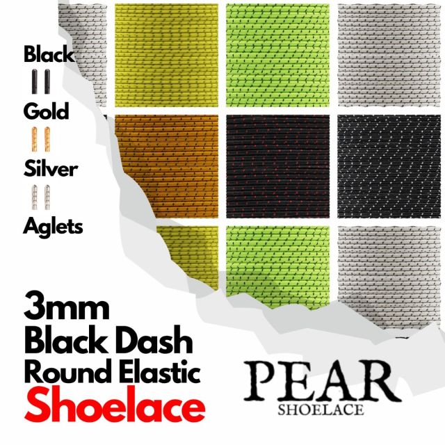 Elastic Shoelace - Round Ø3mm - Black Dash Style
