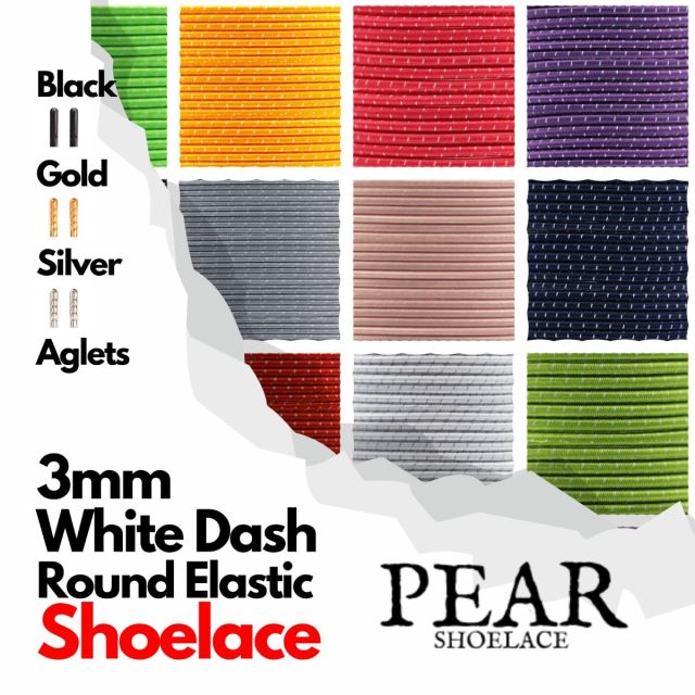 Elastic Shoelace - Round Ø3mm - White Dash Style