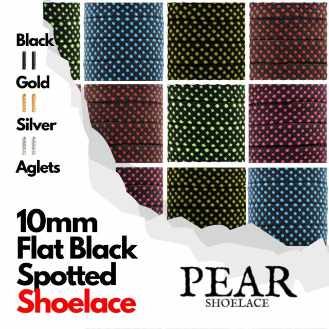Spotted Shoelace - Flat Width 10mm -  Black Pattern Style
