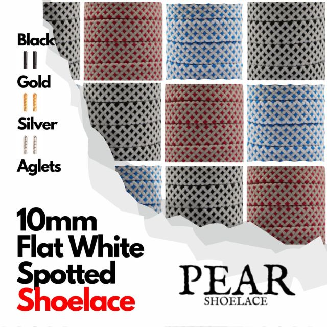 Spotted Shoelace - Flat Width 10mm - White Pattern Style