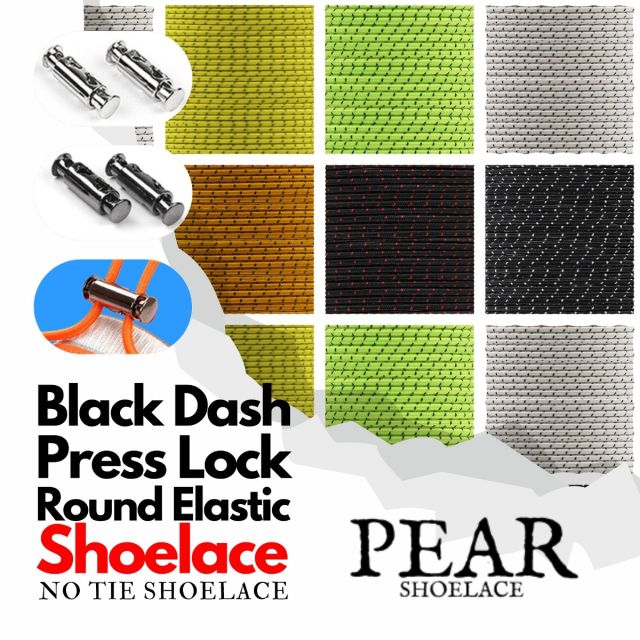 Press Lock - Round Elastic Ø3mm - Black Dash - No Tie Shoelaces