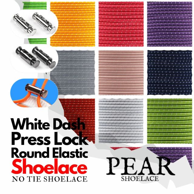 Press Lock - Round Elastic Ø3mm - White Dash - No Tie Shoelaces