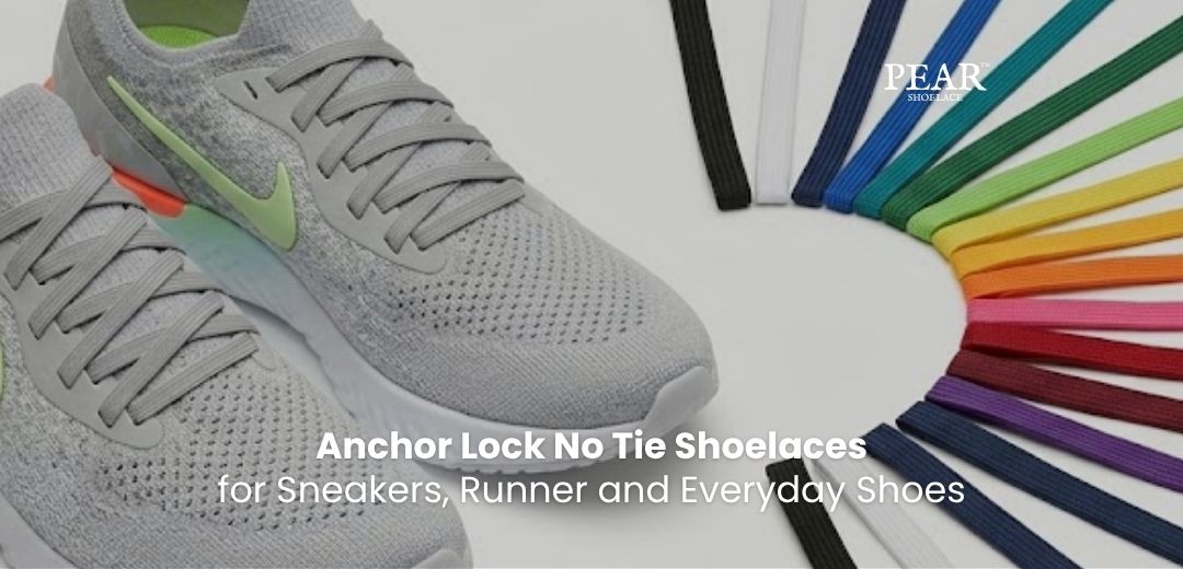 Shop Anchor Lock No-Tie Shoelaces Anchor Lock no-tie shoelaces fitted on sneakers for a secure slip-on fit - Pear Shoelace