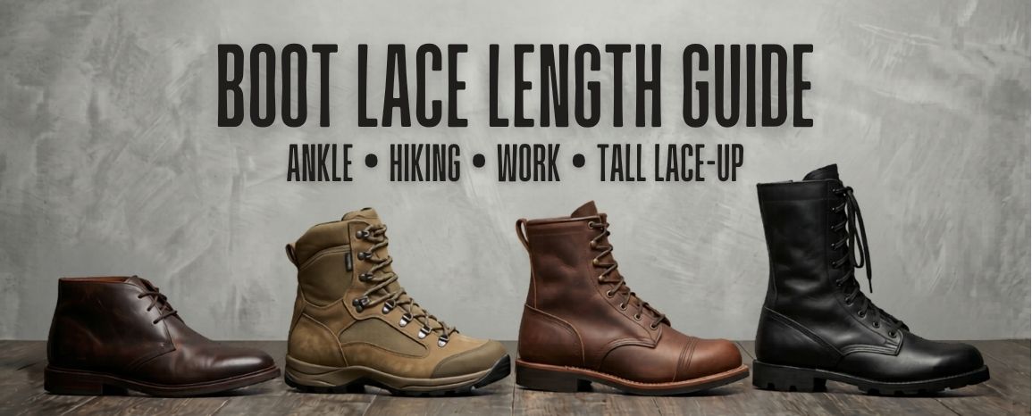 Ankle boots, hiking boots and work boots showing different lace length needs