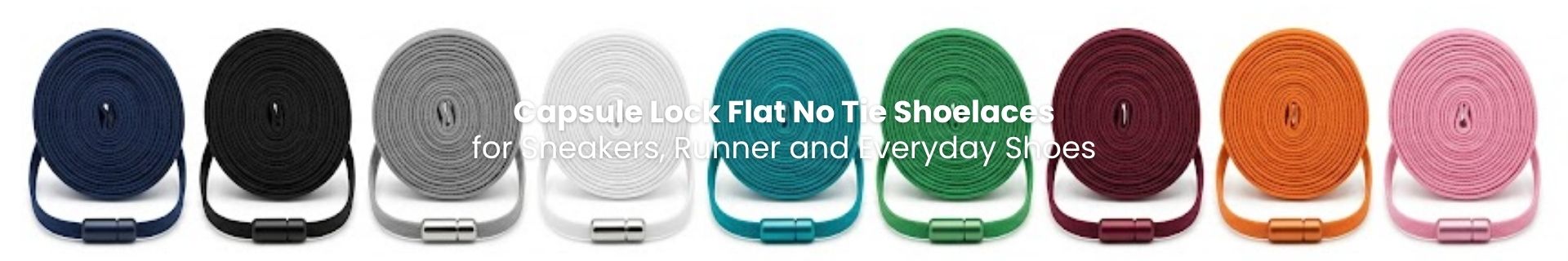 Shop Flat Capsule Lock No Tie Shoelaces Flat Capsule Lock No Tie Shoelaces in assorted colours with secure capsule locks for sneakers and everyday shoes - Pear Shoelace