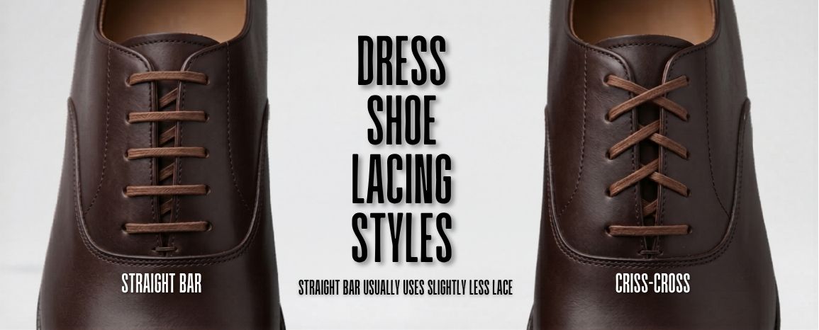 Straight bar lacing and criss-cross lacing on dress shoes