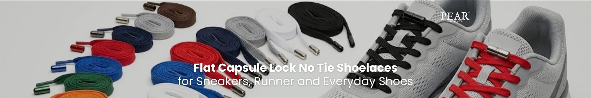 Shop Flat Capsule Lock No Tie Shoelaces Flat Capsule Lock No Tie Shoelaces in assorted colours with secure capsule locks for sneakers and everyday shoes - Pear Shoelace