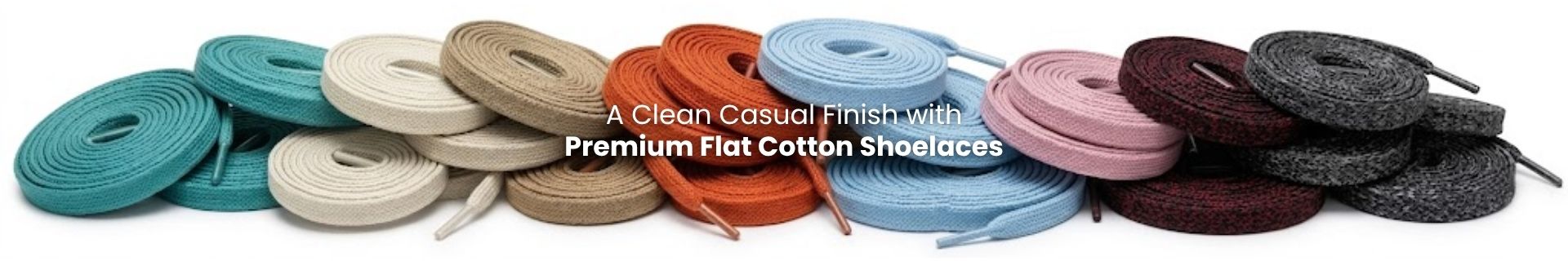 Flat cotton shoelaces in multiple colours for sneakers, casual shoes and everyday footwear