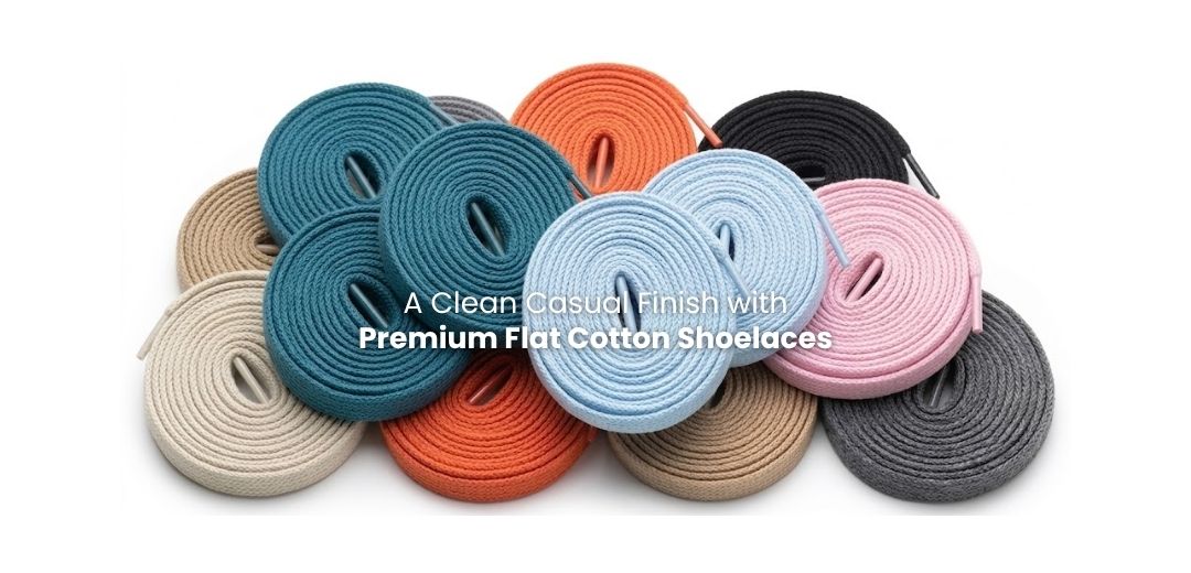 Flat cotton shoelaces in multiple colours for sneakers, casual shoes and everyday footwear