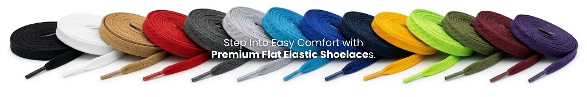Flat elastic shoelaces in multiple colours for sneakers, trainers and everyday shoes