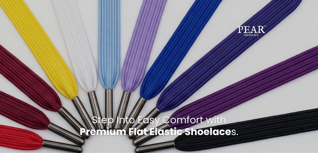 Flat elastic shoelaces in multiple colours for sneakers, trainers and everyday shoes