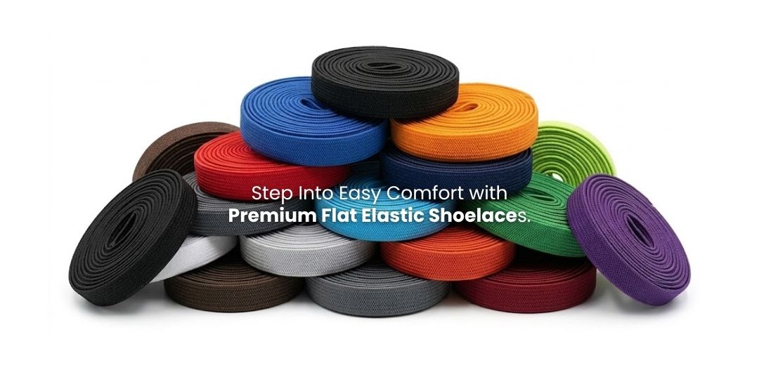 Flat elastic shoelaces in multiple colours for sneakers, trainers and everyday shoes