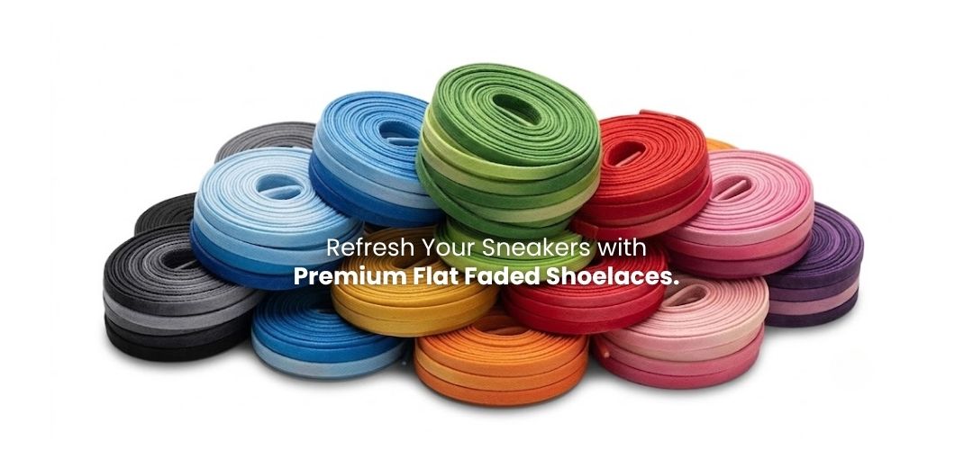Flat faded shoelaces in soft gradient colours for sneakers and casual shoes