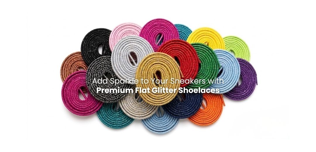 Premium flat glitter shoelaces showing texture and shine Premium flat glitter shoelaces showing texture and shine - Pear Shoelace
