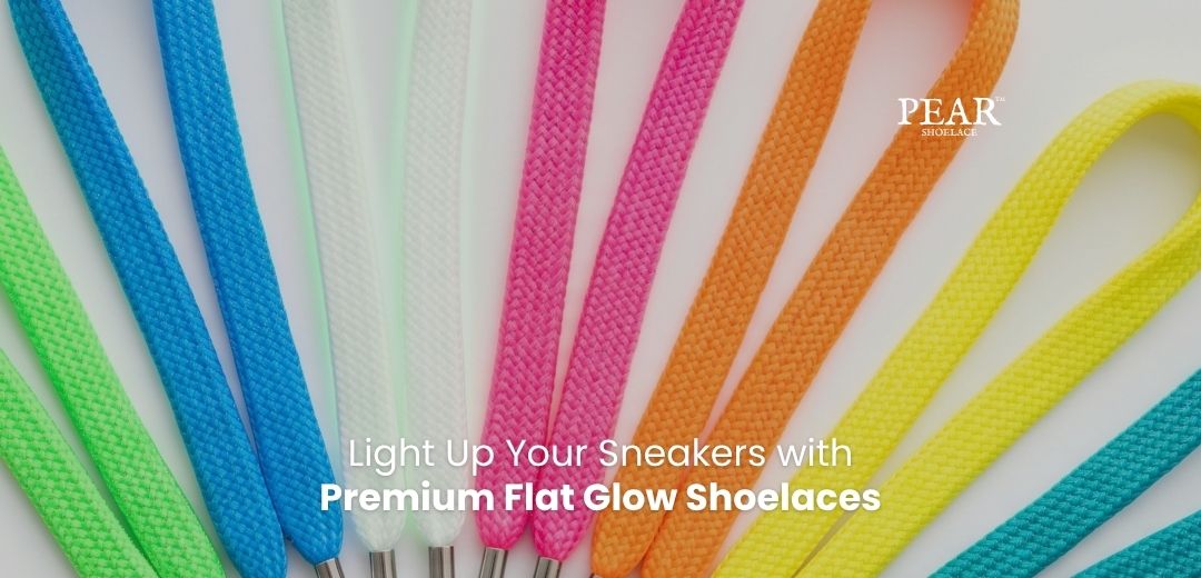 Glow flat shoelaces arranged for sneakers and casual footwear