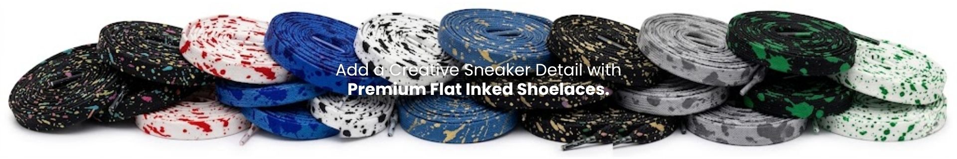 Flat inked shoelaces with printed design for sneakers and casual shoes