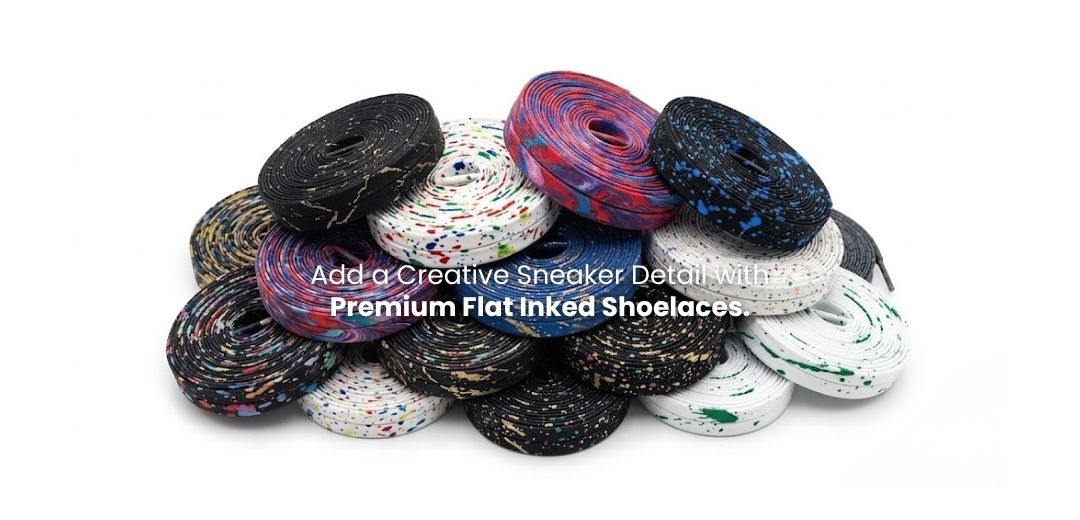 Flat inked shoelaces with printed design for sneakers and casual shoes