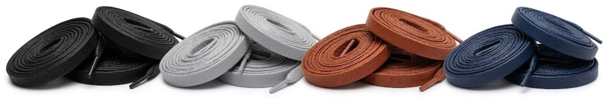 Flat leather shoelaces in multiple colours for boots, sneakers and casual shoes