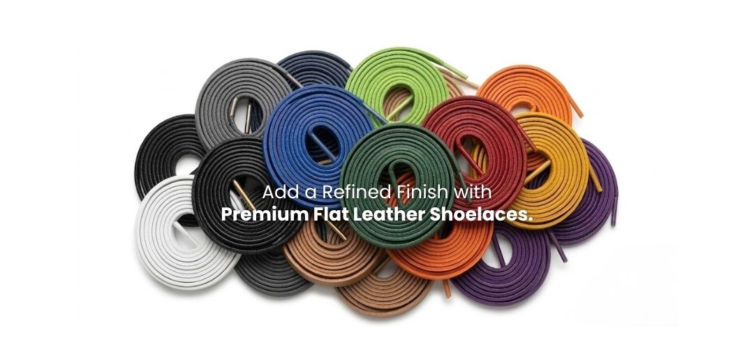 Flat leather shoelaces in multiple colours for boots, sneakers and casual shoes