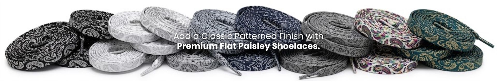 Flat paisley shoelaces in patterned designs for sneakers and casual shoes