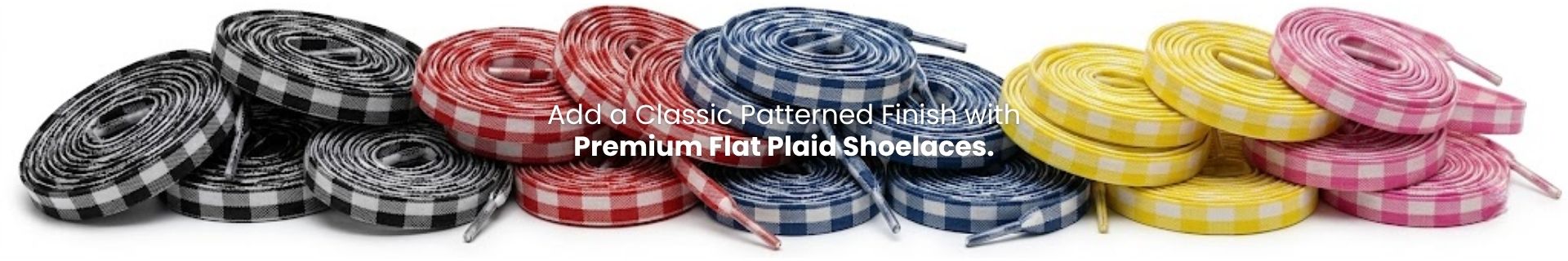 Flat plaid shoelaces in a patterned design for sneakers and casual shoes