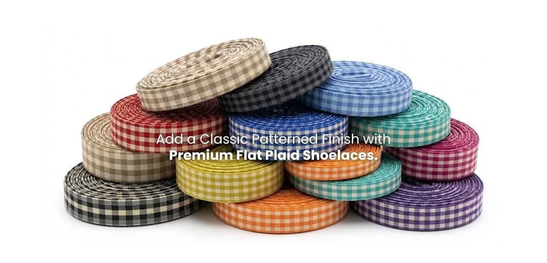 Flat plaid shoelaces in a patterned design for sneakers and casual shoes