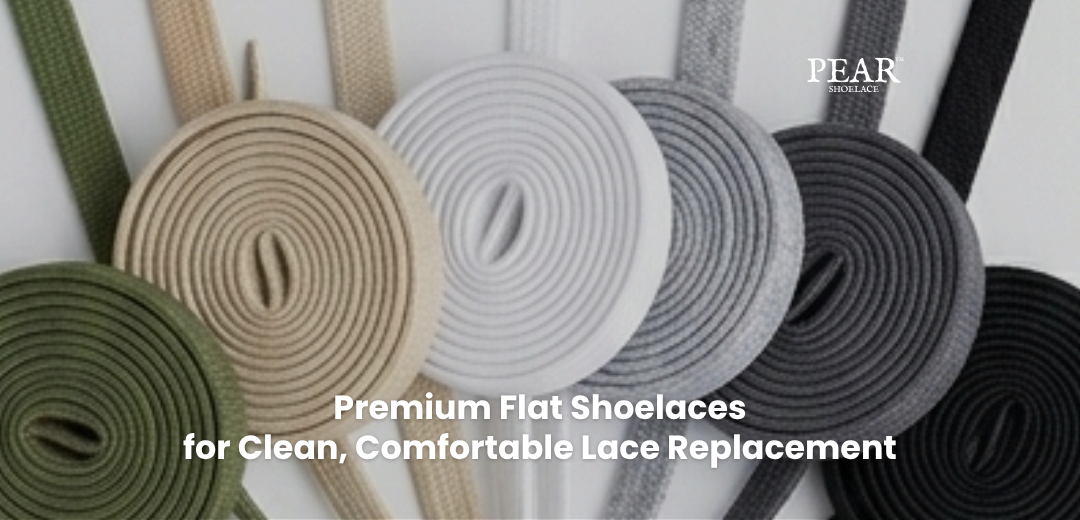 Flat shoelaces in multiple colours for sneakers, casual shoes and everyday lace replacements.