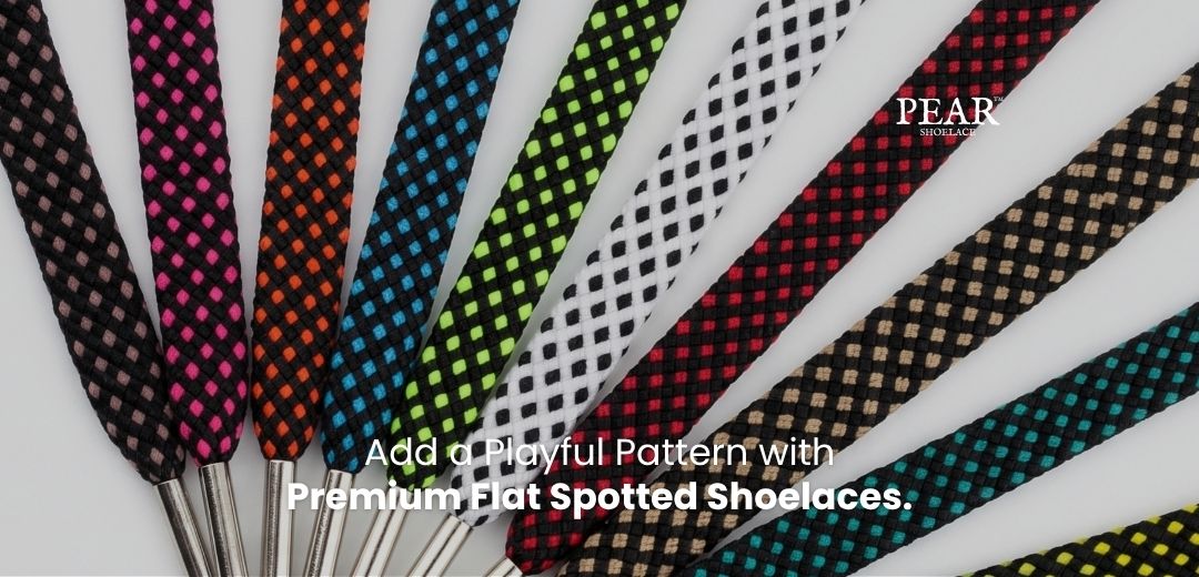 Flat spotted shoelaces in multiple colours for sneakers and casual shoes