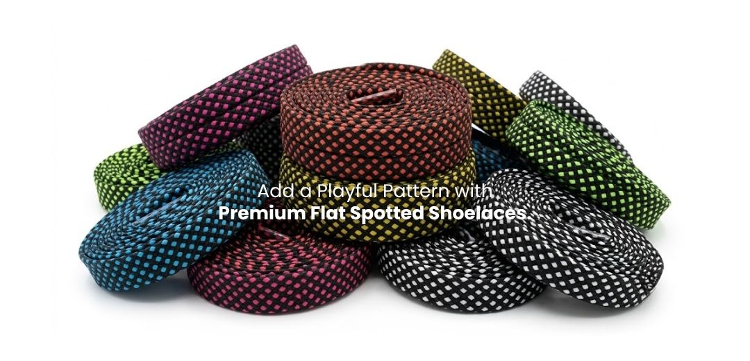 Flat spotted shoelaces in multiple colours for sneakers and casual shoes