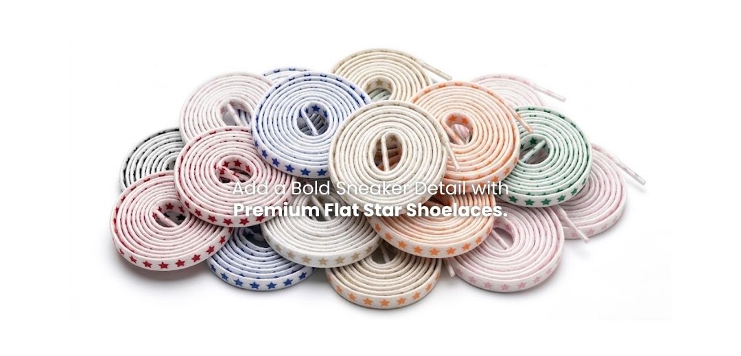Flat star shoelaces in multiple colours for sneakers and casual shoes