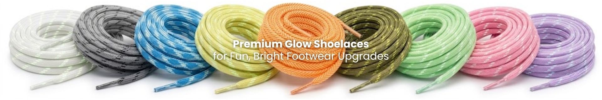 Glow shoelaces arranged in bright colours for sneakers, casual shoes and night-style lace upgrades. - Pear Shoelace