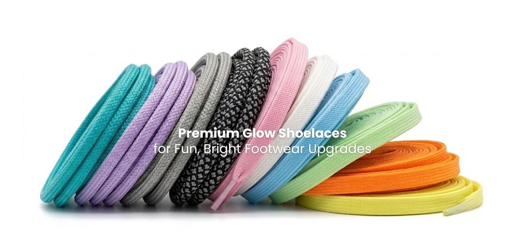 Glow shoelaces arranged in bright colours for sneakers, casual shoes and night-style lace upgrades. - Pear Shoelace