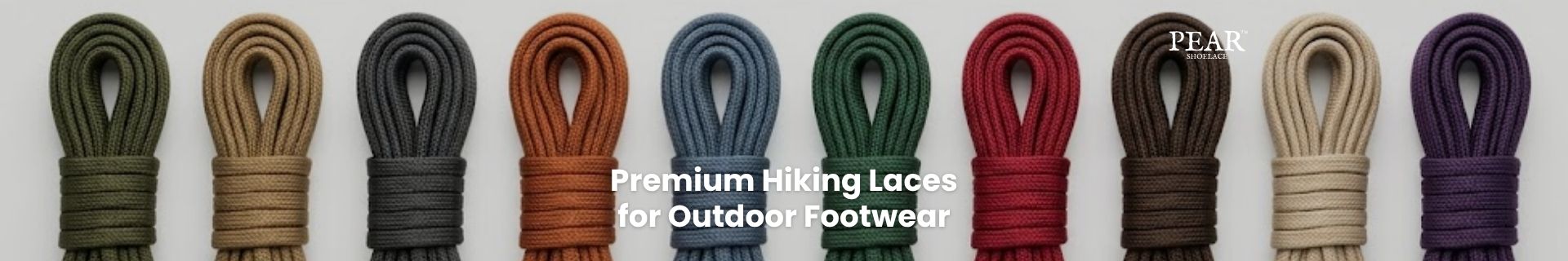 Hiking laces arranged neatly for boots and trail shoes in durable outdoor colours - Pear Shoelace