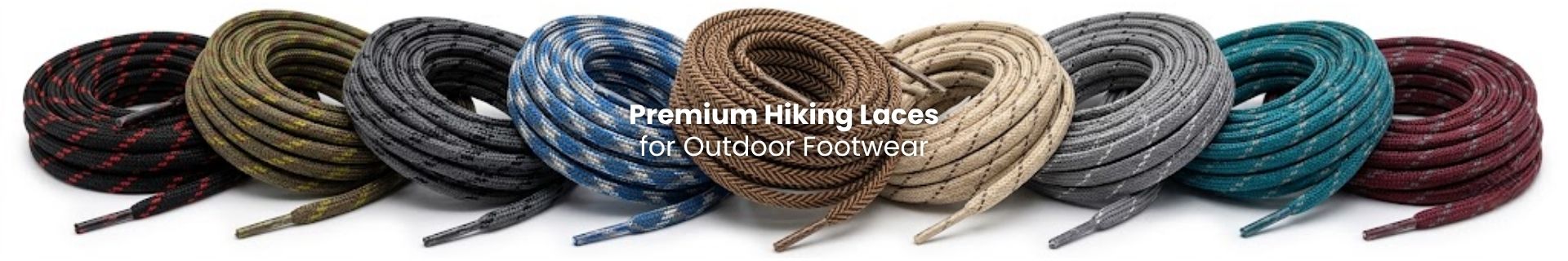 Hiking laces arranged neatly for boots and trail shoes in durable outdoor colours - Pear Shoelace