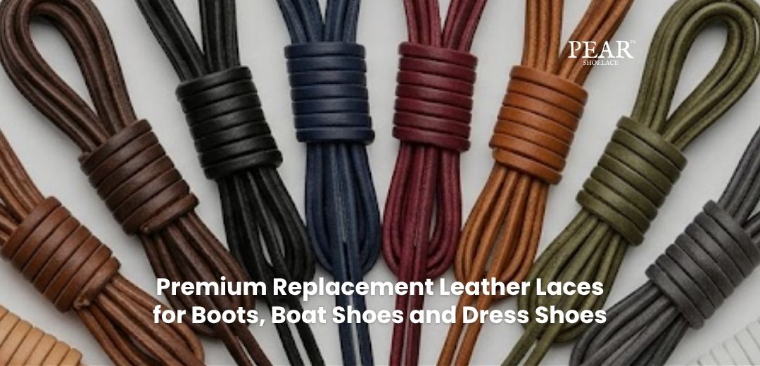 Flat leather shoelaces in classic colours for boots, dress shoes and premium sneaker upgrades. - Pear Shoelace