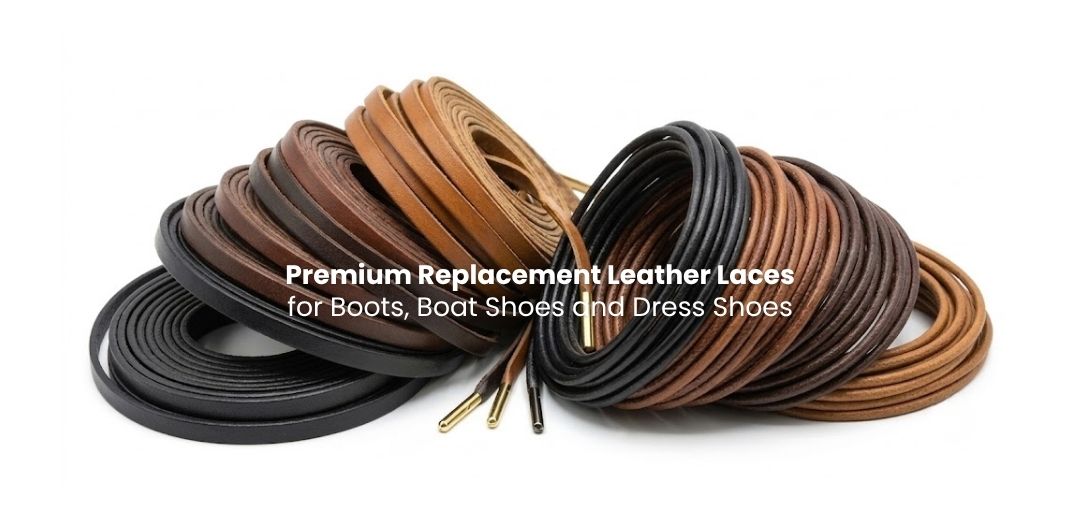 Flat leather shoelaces in classic colours for boots, dress shoes and premium sneaker upgrades. - Pear Shoelace