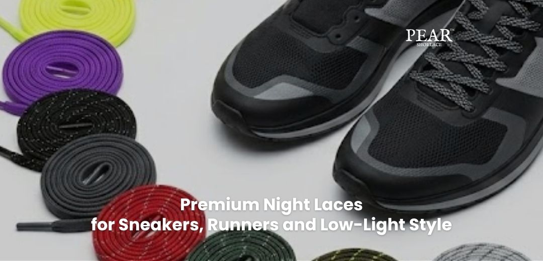 Night laces for sneakers and running shoes with reflective and glow-style finishes - Pear Shoelace