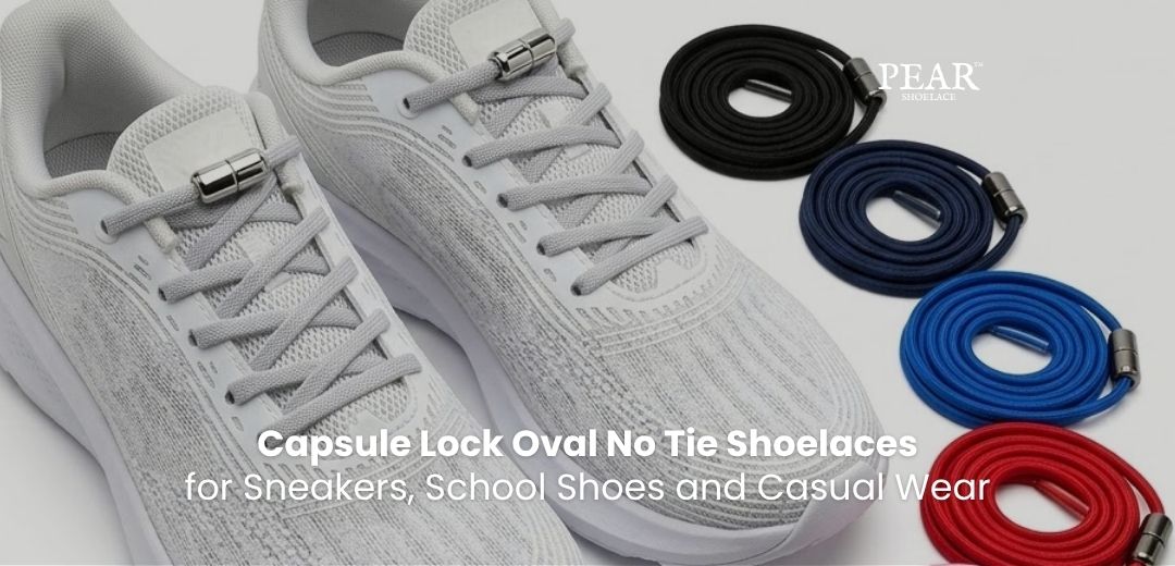 Shop Oval Capsule Lock No-Tie Shoelaces capsule lock Oval no-tie shoelaces in assorted colours with locking capsules for sneakers and casual shoes - Pear Shoelace