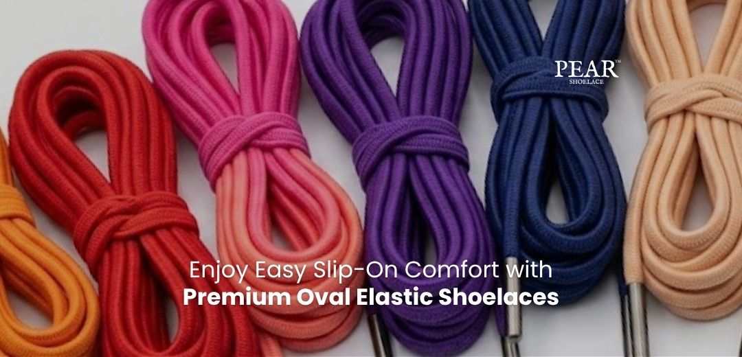 Oval elastic shoelaces in multiple colours for sneakers, trainers and active shoes