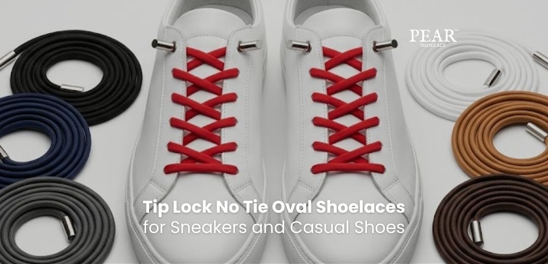 Tip Lock No Tie Shoelaces with oval laces for sneakers and casual shoes - Pear Shoelace