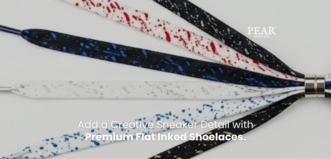 Flat inked shoelaces with printed design for sneakers and casual shoes