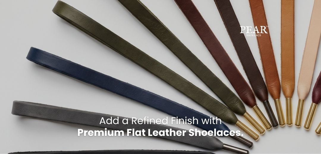 Flat leather shoelaces in multiple colours for boots, sneakers and casual shoes