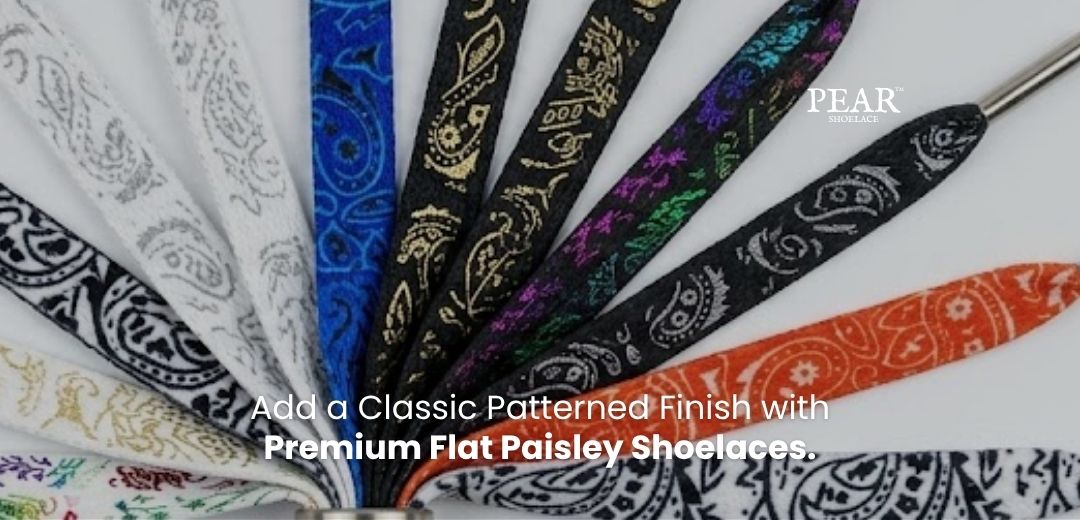 Flat paisley shoelaces in patterned designs for sneakers and casual shoes