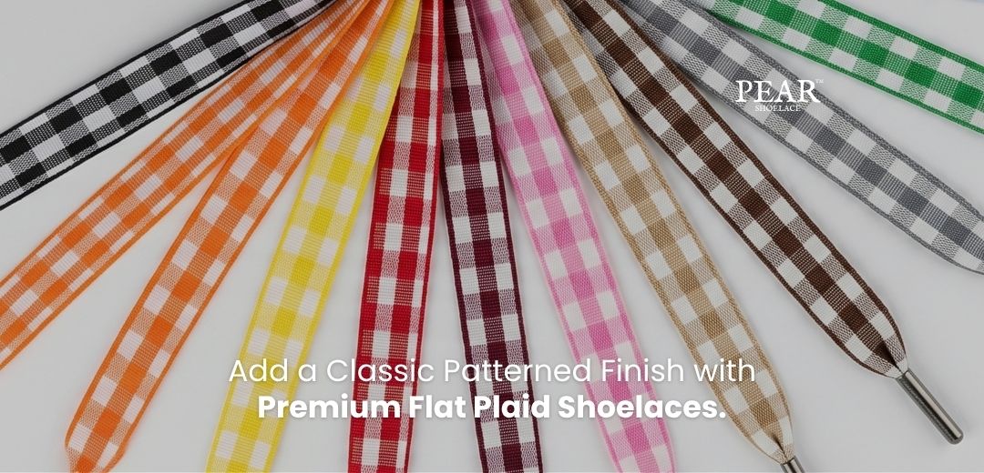 Flat plaid shoelaces in a patterned design for sneakers and casual shoes