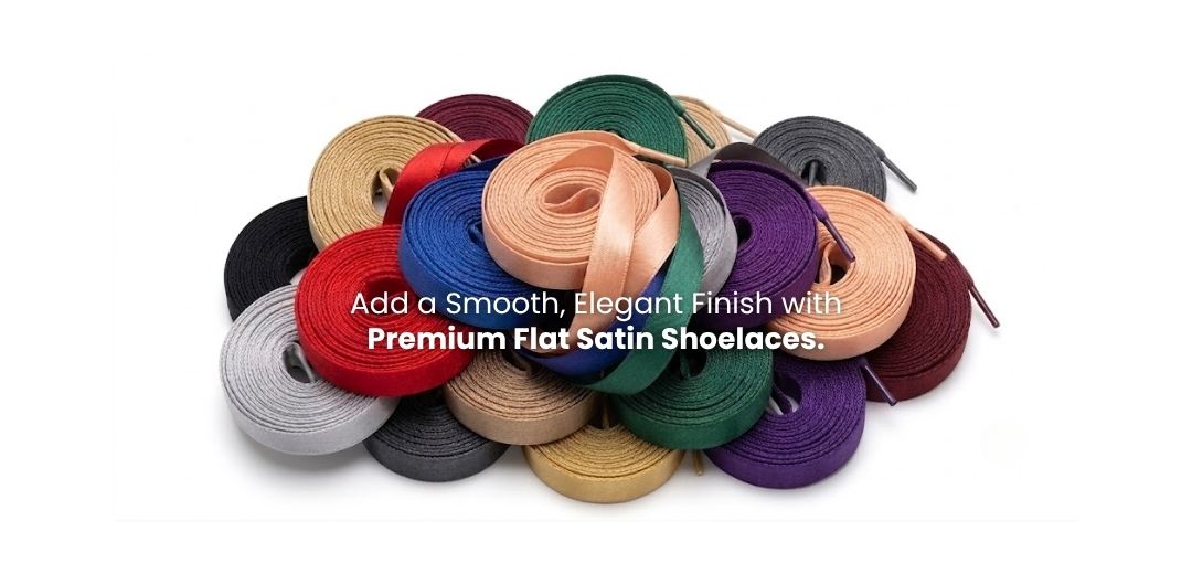 Satin flat shoelaces arranged for sneakers and stylish casual shoes