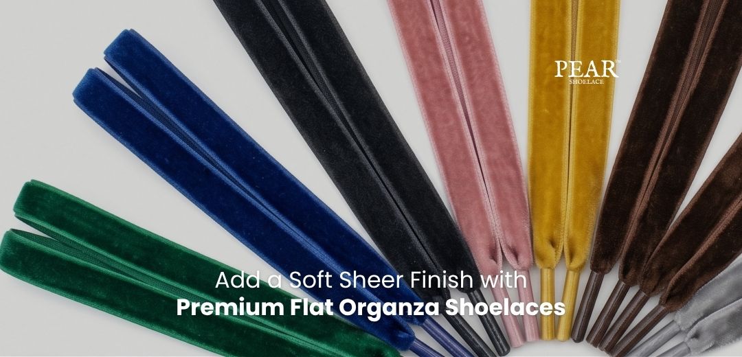 Velvet flat shoelaces arranged for sneakers and casual footwear
