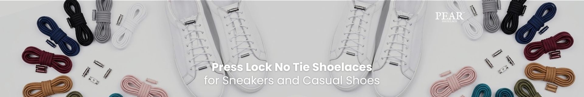 Press Lock No Tie Shoelaces with round elastic laces on sneakers - Pear Shoelace
