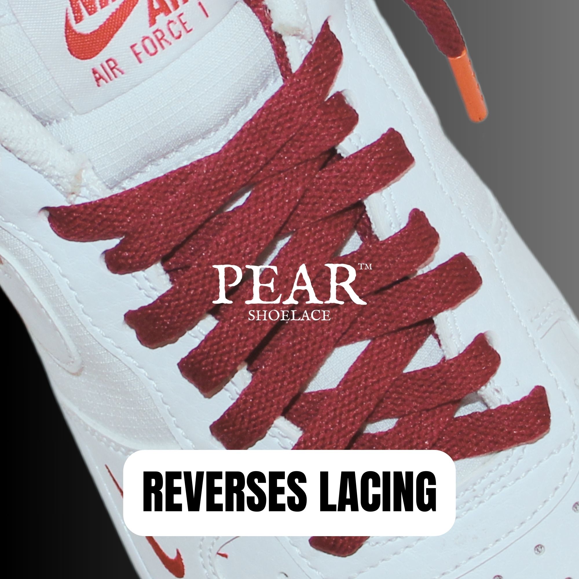 Reverse shoe lacing style demonstrated on sneakers